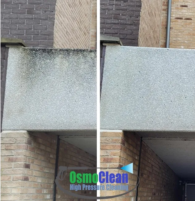 beton gevel te Gent stomen voor en na